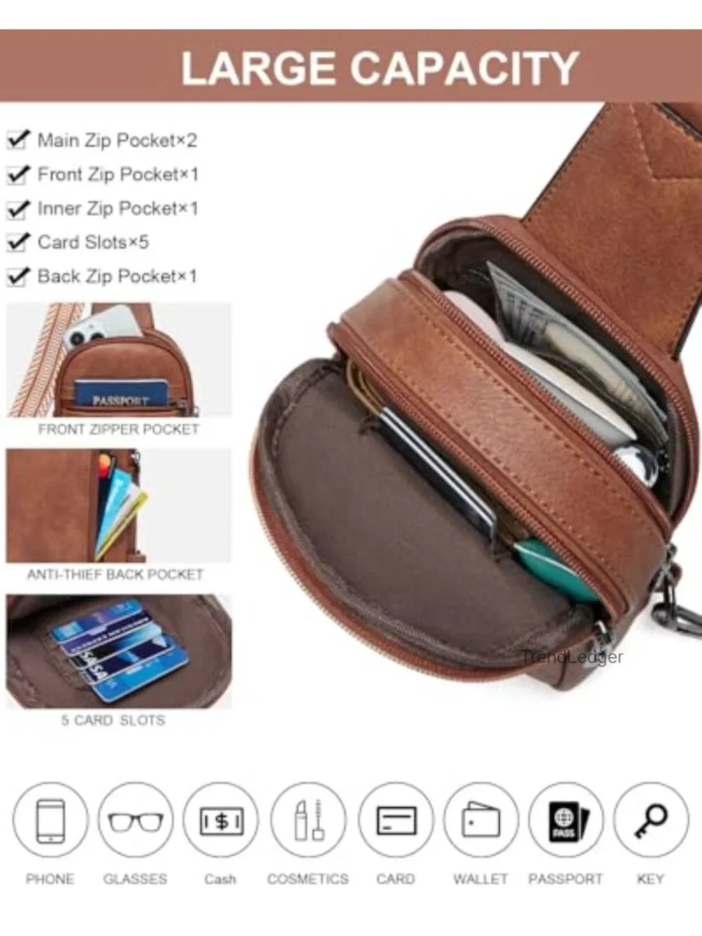 Small Sling Bag Crossbody Fanny Pack Vegan PU Leather Women's Travel Purse